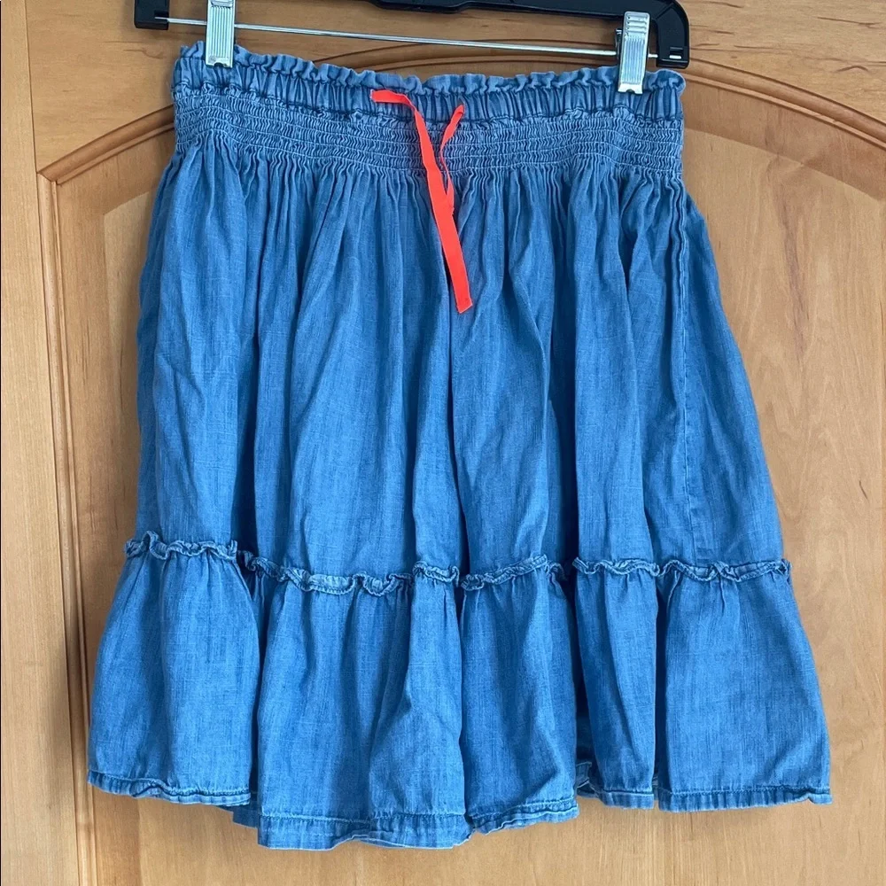 Mini Boden Tiered Denim Skirt with Contrast Drawstring Girls 11/12y As Is